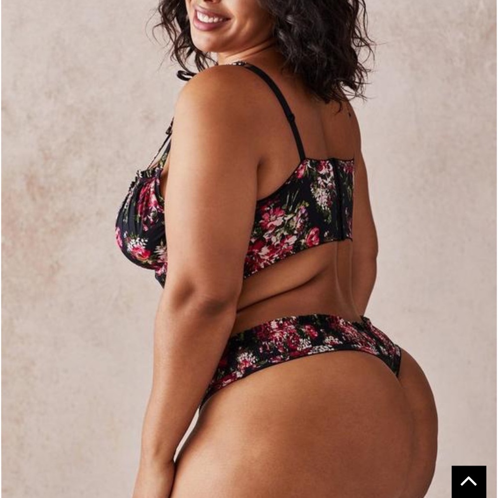 Torrid Floral Microfiber Underwire Longline Bralette & Microfiber Thong Panty - Picture 5 of 6